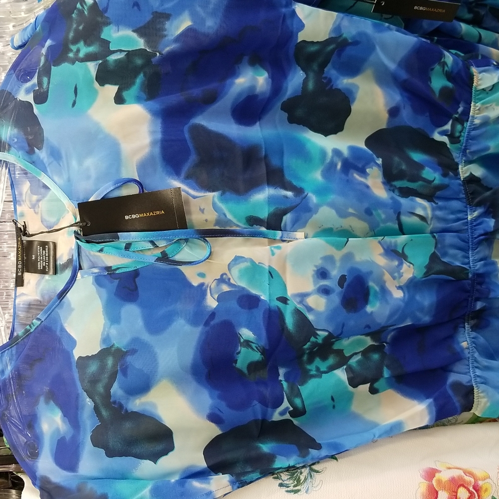 BCBG MAXAZRIA Chiffon Dress Swimsuit Cover up Butterflies Watercolor Paint Print - Picture 3 of 9